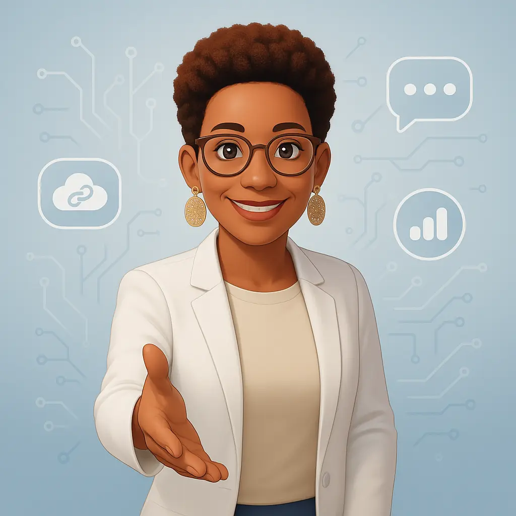 Image d’accueil de la page "Nos services", incarnant l’engagement de PAS À PAS DIGITAL à accompagner les organisations avec clarté, humanité et puissance stratégique. L’IA appliquée aux métiers devient un levier concret, sans sur-complexité. Consultante en intelligence artificielle et transformation, main tendue vers l'accompagnement