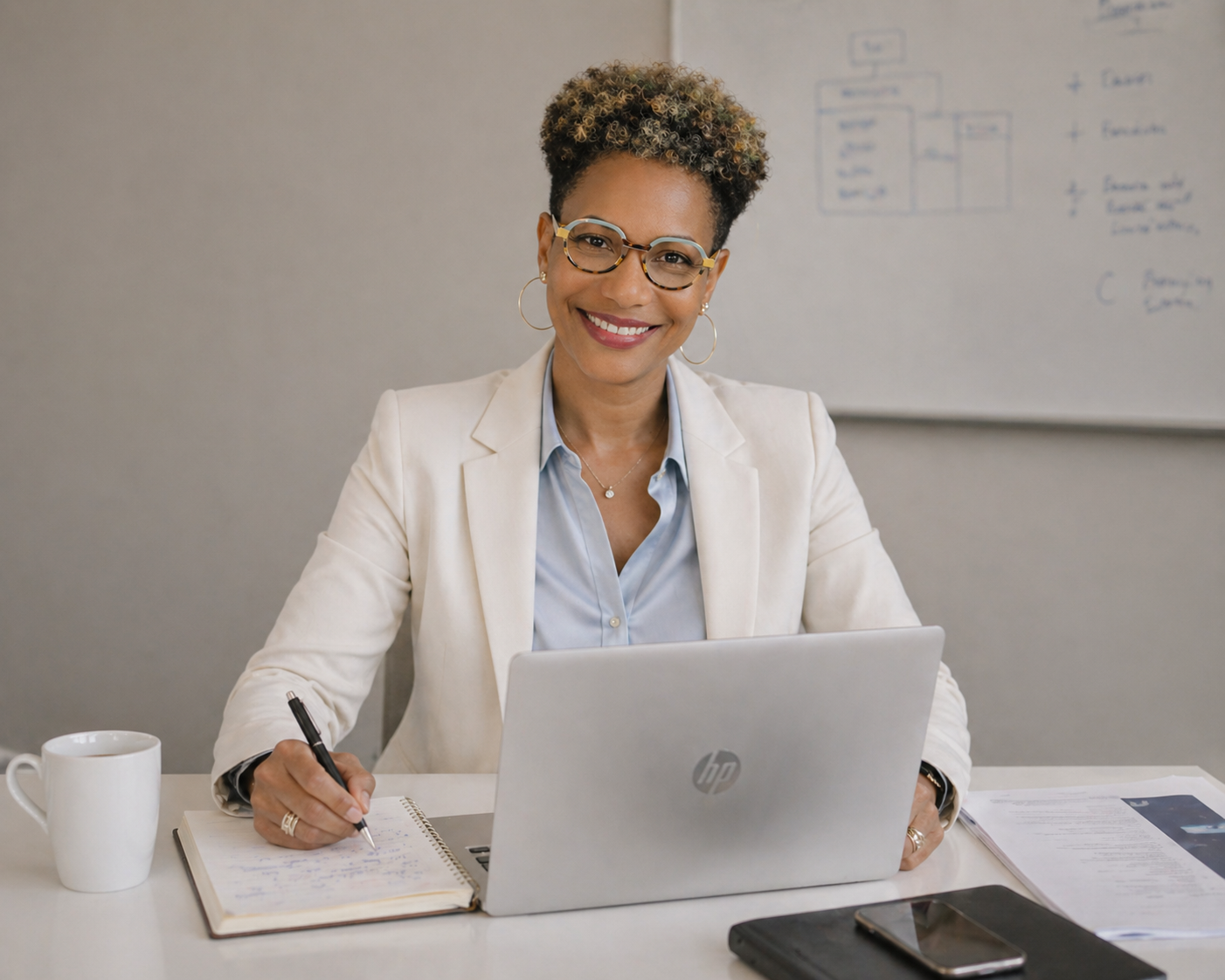 Photo de Micheline Boutrin assises au bureau