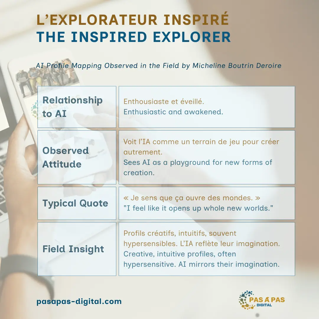 L’Explorateur Inspiré – profil IA créatif, intuitif et sensible, observé sur le terrain
